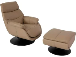 Vente-unique Fauteuil Leer-Relaxfauteuil Met Kruk Mcw-K99, Taupe