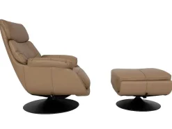 Vente-unique Fauteuil Leer-Relaxfauteuil Met Kruk Mcw-K99, Taupe