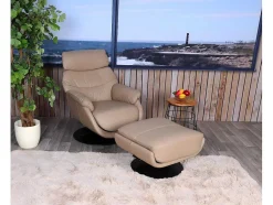 Vente-unique Fauteuil Leer-Relaxfauteuil Met Kruk Mcw-K99, Taupe