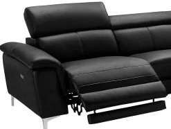 Vente-unique Hoekbank-Relaxhoekbank Van Leer Sitia - Elektrisch - Zwart - Hoek Rechts