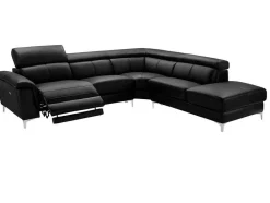 Vente-unique Hoekbank-Relaxhoekbank Van Leer Sitia - Elektrisch - Zwart - Hoek Rechts
