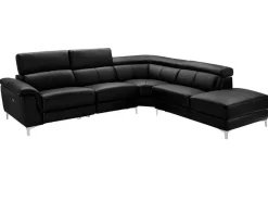 Vente-unique Hoekbank-Relaxhoekbank Van Leer Sitia - Elektrisch - Zwart - Hoek Rechts