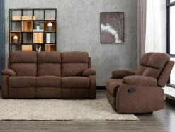 Vente-unique Bankstel 3+2-Relaxzitbank 3 + 2 Plaatsen Van Stof Met Handmatig Mechanisme Tolzano - Donkerbruin