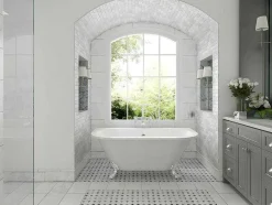 Shower & Design Halfvrijstaand Bad-Retro Halflosstaand Bad Met Poten - 154 L - 150 X 74 X 61 Cm - Wit - Acryl - Sparus