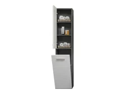 Trendteam Badkamerkast-Riva Badkamerkast Wandophanging, 1 Deur, 1 Klepdeur, Wit Hoogglans, Grijs.