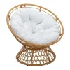 MYLIA Fauteuil-Ronde Draaifauteuil Van Gevlochten Hars - Licht Naturel Met Wit Kussen - Syndra Van
