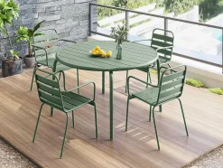 MYLIA Tuinset-Ronde Metalen Tuintafel Mirmande - D.110 Cm - Amandelgroen