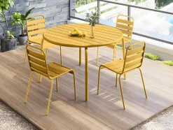 MYLIA Tuinset-Ronde Tuintafel D110 Cm Van Metaal - Mosterdgeel - Mirmande Van