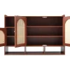 ModernLuxe Schoenenkast-Rotan Opbergmeubel - 3 Gebogen Rotan Deuren En 4 Open Opbergruimtes - Bruin