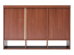 ModernLuxe Schoenenkast-Rotan Opbergmeubel - 3 Gebogen Rotan Deuren En 4 Open Opbergruimtes - Bruin