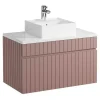 Vente-unique Badkamermeubel Met Enkele Wastafel-Roze Gestreept Hangmeubel Voor Badkamer Met Wastafel Om Erop Te Plaatsen - 80 Cm - Satara
