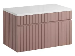 Vente-unique Badkamermeubel Met Enkele Wastafel-Roze Gestreept Hangmeubel Voor Badkamer Met Wastafel Om Erop Te Plaatsen - 80 Cm - Satara