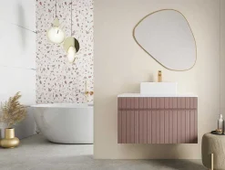 Vente-unique Badkamermeubel Met Enkele Wastafel-Roze Gestreept Hangmeubel Voor Badkamer Met Wastafel Om Erop Te Plaatsen - 80 Cm - Satara
