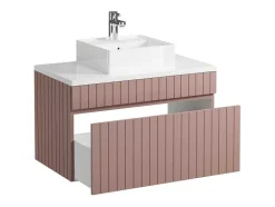 Vente-unique Badkamermeubel Met Enkele Wastafel-Roze Gestreept Hangmeubel Voor Badkamer Met Wastafel Om Erop Te Plaatsen - 80 Cm - Satara