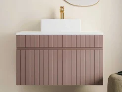 Vente-unique Badkamermeubel Met Enkele Wastafel-Roze Gestreept Hangmeubel Voor Badkamer Met Wastafel Om Erop Te Plaatsen - 80 Cm - Satara