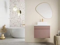 Vente-unique Badkamermeubel Met Enkele Wastafel-Roze Gestreept Hangmeubel Voor Badkamer Met Wastafel Om Erop Te Plaatsen - 60 Cm - Satara