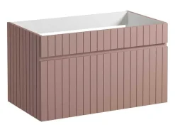 Vente-unique Badkamermeubel Met Enkele Wastafel-Roze Gestreept Hangmeubel Voor Badkamer Met Inbouwwastafel - 80 Cm - Satara
