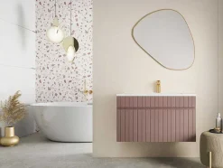 Vente-unique Badkamermeubel Met Enkele Wastafel-Roze Gestreept Hangmeubel Voor Badkamer Met Inbouwwastafel - 80 Cm - Satara