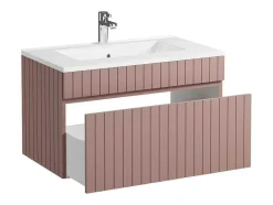 Vente-unique Badkamermeubel Met Enkele Wastafel-Roze Gestreept Hangmeubel Voor Badkamer Met Inbouwwastafel - 80 Cm - Satara