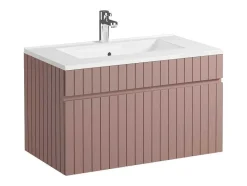 Vente-unique Badkamermeubel Met Enkele Wastafel-Roze Gestreept Hangmeubel Voor Badkamer Met Inbouwwastafel - 80 Cm - Satara