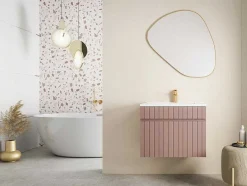 Vente-unique Wastafelmeubel-Roze Hangmeubel Onder Wastafel Met Strepen - 60 Cm - Satara