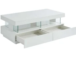 Vente-unique Salontafel-Salontafel Fabio - Wit Gelakt Mdf - Leds - 2 Lades En 2 Nissen