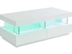 Vente-unique Salontafel-Salontafel Fabio - Wit Gelakt Mdf - Leds - 2 Lades En 2 Nissen