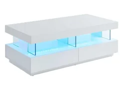 Vente-unique Salontafel-Salontafel Fabio - Wit Gelakt Mdf - Leds - 2 Lades En 2 Nissen