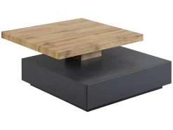 Vente-unique Salontafel-Salontafel Kyria - 1 Lade & Draaiblad - Mdf - Kleur: Antraciet & Eik