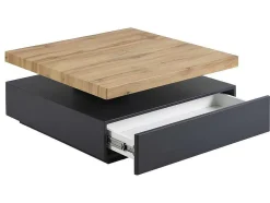 Vente-unique Salontafel-Salontafel Kyria - 1 Lade & Draaiblad - Mdf - Kleur: Antraciet & Eik