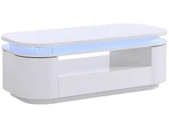 Vente-unique Salontafel-Salontafel Met 4 Kasten En 1 Lade - Leds - Mdf - Witgelakt - Vandana
