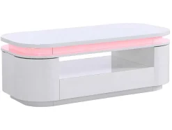 Vente-unique Salontafel-Salontafel Met 4 Kasten En 1 Lade - Leds - Mdf - Witgelakt - Vandana
