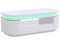 Vente-unique Salontafel-Salontafel Met 4 Kasten En 1 Lade - Leds - Mdf - Witgelakt - Vandana