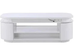 Vente-unique Salontafel-Salontafel Met 4 Kasten En 1 Lade - Leds - Mdf - Witgelakt - Vandana