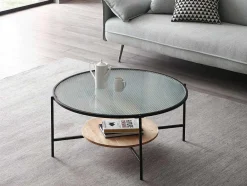 Vente-unique Salontafel-Salontafel Met 1 Plank - Glas, Heveahout En Metaal - Naturel En Zwart - Munita