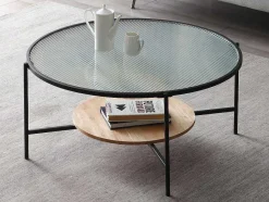 Vente-unique Salontafel-Salontafel Met 1 Plank - Glas, Heveahout En Metaal - Naturel En Zwart - Munita