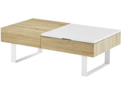 Vente-unique Salontafel-Salontafel Met Afneembaar Tafelblad En 1 Lade - Mdf En Staal - Naturel En Wit - Balun