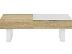 Vente-unique Salontafel-Salontafel Met Afneembaar Tafelblad En 1 Lade - Mdf En Staal - Naturel En Wit - Balun