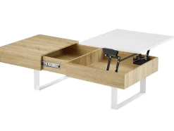 Vente-unique Salontafel-Salontafel Met Afneembaar Tafelblad En 1 Lade - Mdf En Staal - Naturel En Wit - Balun