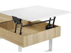 Vente-unique Salontafel-Salontafel Met Afneembaar Tafelblad En 1 Lade - Mdf En Staal - Naturel En Wit - Balun
