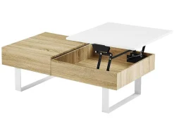 Vente-unique Salontafel-Salontafel Met Afneembaar Tafelblad En 1 Lade - Mdf En Staal - Naturel En Wit - Balun