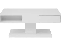Vente-unique Salontafel-Salontafel Met Draaibaar Tafelblad, 2 Lades En 2 Nissen - Mdf - Wit Gelakt - Ilya