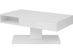 Vente-unique Salontafel-Salontafel Met Draaibaar Tafelblad, 2 Lades En 2 Nissen - Mdf - Wit Gelakt - Ilya