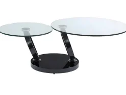 Maison Céphy Salontafel-Salontafel Met Draaiblad Joline - Gehard Transparant Glas & Zwart Gechromeerde Poten