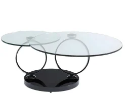 Maison Céphy Salontafel-Salontafel Met Draaiblad Joline - Gehard Transparant Glas & Zwart Gechromeerde Poten