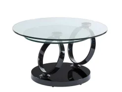 Maison Céphy Salontafel-Salontafel Met Draaiblad Joline - Gehard Transparant Glas & Zwart Gechromeerde Poten