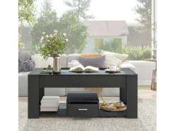 ModernLuxe Salontafel-Salontafel Met Een Lade - Glazen Blad - Zwart