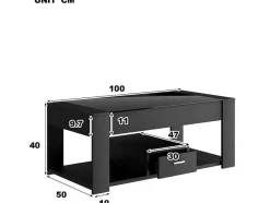 ModernLuxe Salontafel-Salontafel Met Een Lade - Glazen Blad - Zwart