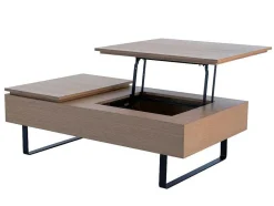 Vente-unique Salontafel-Salontafel Met Verstelbaar Blad En 1 Lade Van Mdf En Metaal - Donker Natuurlijk - Dalaho