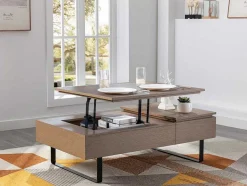 Vente-unique Salontafel-Salontafel Met Verstelbaar Blad En 1 Lade Van Mdf En Metaal - Donker Natuurlijk - Dalaho